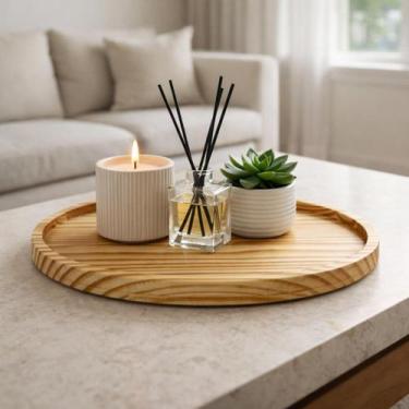 Imagem de Bandeja Redonda Servir Petisqueira Madeira Decorativa 33cm - Luggari