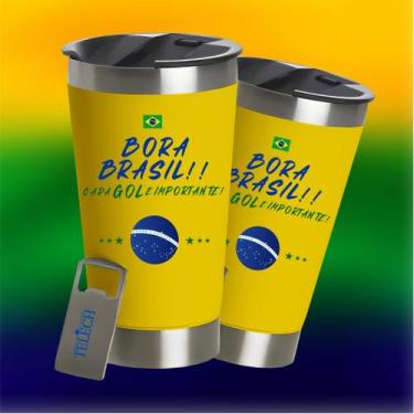 Imagem de Copo Térmico Brasil Copa Mundo 473ml Bebida Futebol Seleção - Telech, 