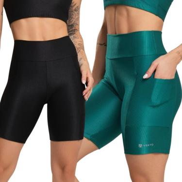 Imagem de KIT 2 Bermuda Fitness Com Bolso Esmeralda Bella Fiore Cós Alto Academia Treino Feminina...