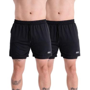 Imagem de 2 Shorts Academia Masculino 2em1 Dryfit com ProteçãoUV Bolso Oculto Be