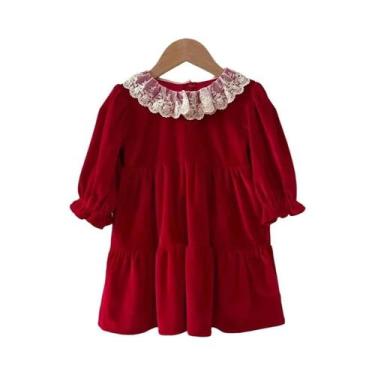 Imagem de Vestido De Festa De Natal Para Menina Com Renda E Acabamento Em Cetim,