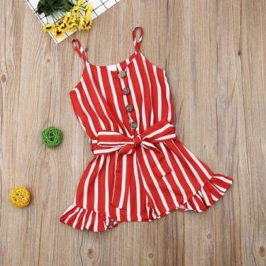 Imagem de Macacão Infantil Menina Listrado Com Laço - anjo da mamãe, Vermelho, 6