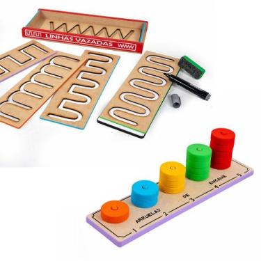 Imagem de Kit Linhas Vazadas e Arruelas Brinquedo Educativo Pedagógico - Tralalá