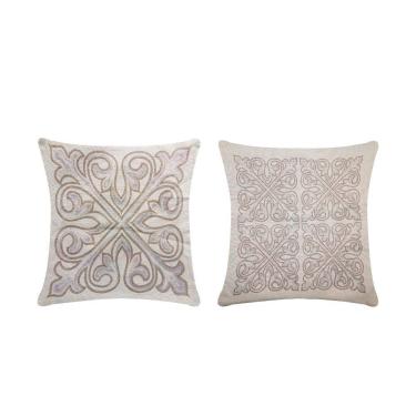 Imagem de Kit Capas Almofadas Jacquard Corinto 2pçs com zíper - 60% Algodão 40% Poliéster - Caqui