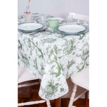 Imagem de Toalha de Mesa Quadrada em Tecido Jacquard Estampado Toile de Jouy Ver