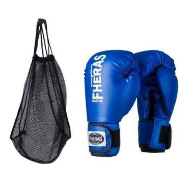 Imagem de Luva Profissional Muay Thai Mma E Boxe Com Bolsa Telada - Fheras, Azul