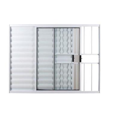 Imagem de Janela Veneziana 3 Folhas Móveis com Grade Vidro Liso 100x100 Ecosul E