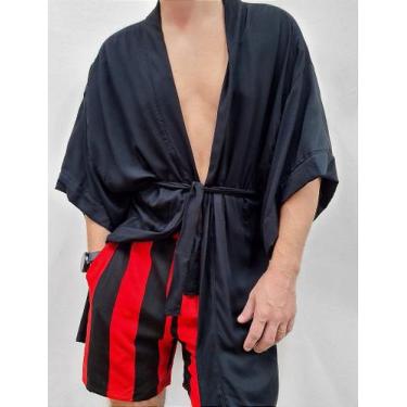 Imagem de Kimono Preto com Faixa para Amarrar na Cintura - Viscose - Meijor, Pre