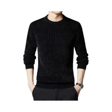 Imagem de Suéteres Masculinos Slim Fit Casuais De Tricô Com Gola Redonda Preto E