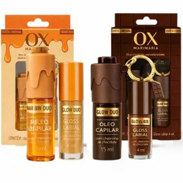 Imagem de Kit Ox Mari Maria Glow Duo Com Chaveiro: Óleo Capilar e Gloss Labial C