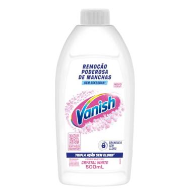 Imagem de Tira Manchas Líquido Vanish White 500ml para Roupas Brancas. Sem Cloro, remove manchas sem danificar os tecidos e deixa o branco até 5 tons mais branco. Confie em Vanish.