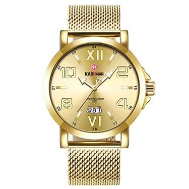Imagem de Relógio de pulso masculino Milão, analógico, com data, movimento de quartzo, impermeável, casual, numerais romanos, aço inoxidável, elegante, ouro