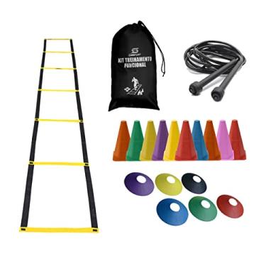 Imagem de Kit Treino Futebol de Agilidade Funcional Escada - Cone - Chapeu - Corda - Mochia