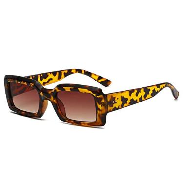 Imagem de Óculos de sol retrô retangulares femininos e masculinos vintage pequenos óculos de sol quadrados óculos de proteção uv, chá de leopardo, como imagem