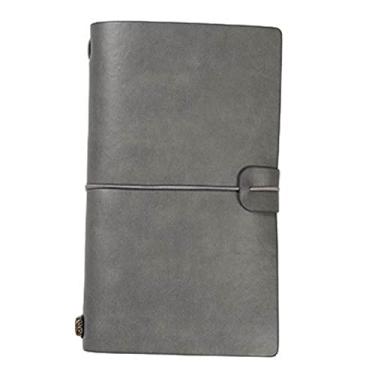 Imagem de Capa de couro falso Diário de viajante Diário de folhas soltas Caderno porta-canetas Livro de registro Papelaria Estudantes Cadernos Agenda, S cinza, 1 PCS