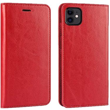Imagem de KKFAUS Capa de telefone flip de couro genuíno, carteira de capa de telefone respirável à prova de choque com 3 slots de cartão para Apple iPhone 12 (2020) 6,1 polegadas (cor: vermelho)