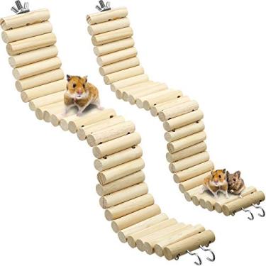 Imagem de Sumind Ponte Escada de Madeira para Animais de Estimação, 2 Peças, Brinquedo de Ponte de Animais Macios, Brinquedo Dobrável para Habitat de Gaiola para Hamster Mouse Chipmunk e outros Animais Pequenos