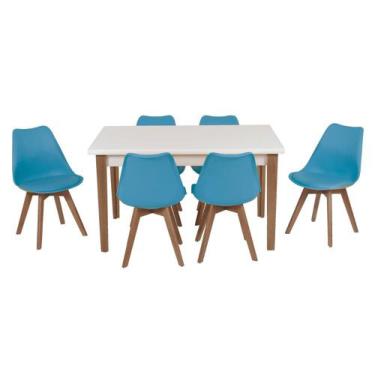 Imagem de Conjunto Mesa De Jantar Luiza 135cm Branca Com 6 Cadeiras Leda - Turqu