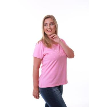 Imagem de Camiseta Feminina Rosa Claro Estampa Borboleta Relevo - Rico Sublime