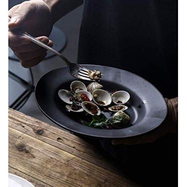 Imagem de Prato de sopa oval prato de cerâmica fina doméstico prato de massa simples prato de louça estilo japonês prato prato profundo 9 polegadas (cor: preto)