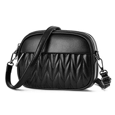 Imagem de Bolsa transversal para mulheres bolsas de couro acolchoadas leve tamanho médio bolsa de ombro feminina moderna carteira, Black