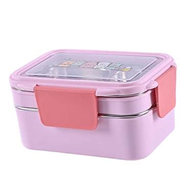 Imagem de Ioensy Bento Box de aço Inox, com Compartimentos, Marmita Bento Box, Marmita Com Divisória, Empilhável, Térmico, Portátil, Recipiente para Alimentos, para Camping, Rosa