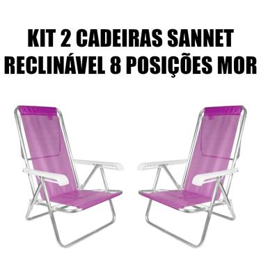 Imagem de Kit 2 Cadeira Reclinável Alumínio 8 Posições Praia Piscina