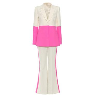 Imagem de Blazer feminino com decote em V, formal, escritório, trabalho, jaqueta, calça flares conjunto de terno slim fit, calça blazer de 2 peças, B, P