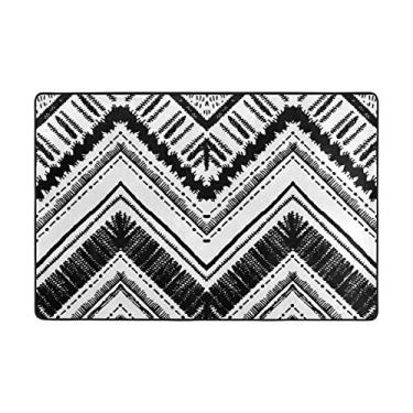 Imagem de ALAZA Tapete étnico preto e branco listrado tribal 5,8 x 9,5 m, sala de estar, quarto, cozinha, tapete impresso em espuma leve
