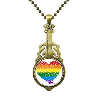Imagem de DIYthinker Colar de coração lésbica gay arco-íris LGBT joia de guitarra antiga pingente de música