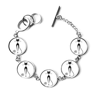 Imagem de DIYthinker Bracelete elegante preto amante de gatos com silhueta de animal e corrente com pingente de corrente