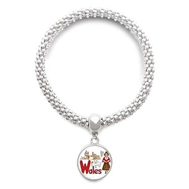 Imagem de DIYthinker Pulseira de prata com símbolo nacional do País de Gales com pingente e corrente ajustável