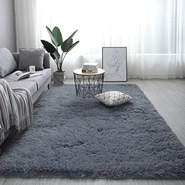 Imagem de jia cool Tapetes de pelúcia super macios, tapetes macios, tapetes de pelúcia modernos para sala de estar, quarto, quarto de crianças, quarto de bebê, decoração de casa, tapete retangular felpudo, durável, antiderrapante, 130 x 190 cm, cinza