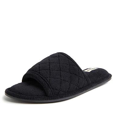 Imagem de Dearfoams Pantufa feminina de espuma viscoelástica para uso interno para casa de verão, Terry preto, 7-8