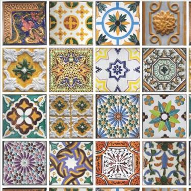 Imagem de Papel De Parede Cozinha Azulejo Hidráulico Lavável Rolo 3m