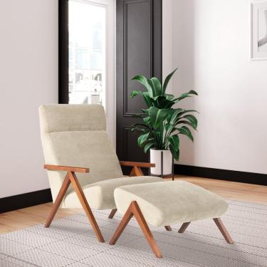 Imagem de Poltrona com Puff Relax Estilo Retrô D33 Yescasa Bege