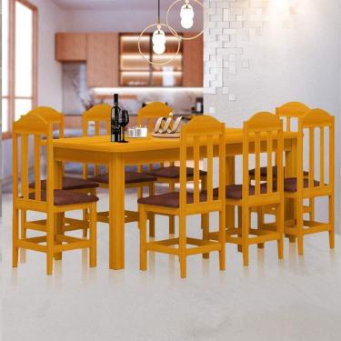 Imagem de Mesa De Jantar Com 8 Cadeiras Estofadas Madeira Maciça Safira Cerejeira Shop JM