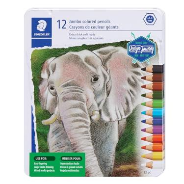 Imagem de STAEDTLER Lápis de cor jumbo, 5,3 mm, pacote com 12 lápis sortidos, lata de metal, 1290 M12