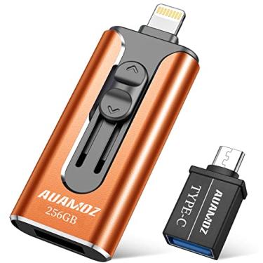 Imagem de Pen Drive 256 GB, cartão de memória AUAMOZ USB para fotos, armazenamento externo, pen drive, compatível com iPhone, iPad, computador Android (laranja)