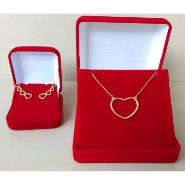 Imagem de Conjunto Coração, Colar +brinco Ear Cuff Banho De Ouro 18k