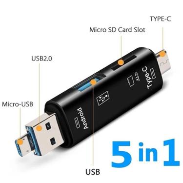 Imagem de Multifunções OTG Card Reader Adapter  5 em 1  Tipo C  Micro USB  TF  SD Memory Card Reader