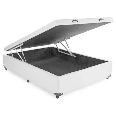 Imagem de Base Cama Box Com Baú Blindado Casal Couro Sintético Branco 43x138x188
