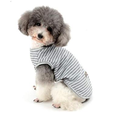 Imagem de Zunea Roupas para cães de estimação camisas camiseta de cachorro colete verão legal regata listrada camiseta roupas algodão macio respirável gatos vestuário para cães pequenos menina menino cinza XGG