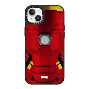 Imagem de CASETiFY Capa espelhada para iPhone 14 Plus [Iron Man Co-Lab/Reflexiva/Proteção contra quedas de 1,5 metros/Compatível com Magsafe] - Capa de terno do Homem de Ferro - Prata em Preto