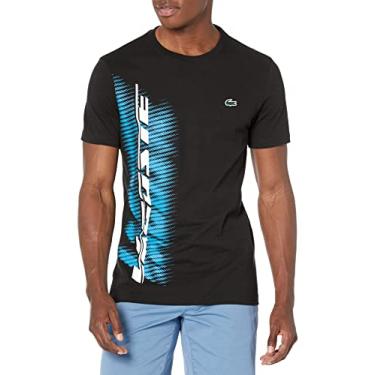 Imagem de Lacoste Camiseta masculina com estampa curta da coleção contemporânea, Preto, M