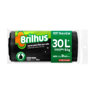 Imagem de Brilhus - Saco para Lixo Rolo com 30 Sacos de 30 Litros, Cor Preta, Bettanin