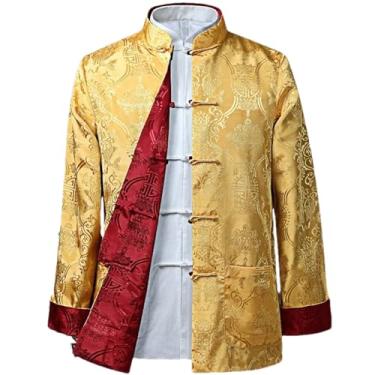Imagem de BoShiNuo Kung Fu Coats China Year Camisa masculina estilo chinês terno tang, roupas tradicionais para homens, jaquetas Hanfu roupas masculinas, Vermelho, amarelo, PP