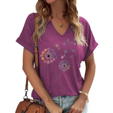 Imagem de Woffccrd Camisetas femininas com gola V vintage estampa sol e lua manga curta férias engraçadas camisetas estampadas, Y vermelho, M