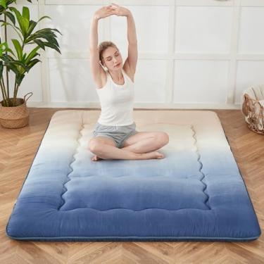 Imagem de Zelladorra Colchão japonês, colchão futon com bolsa de armazenamento portátil e capa lavável, tapete de tatame grosso de enrolar adequado para acampamento, quarto de hóspedes (gradiente costeiro
