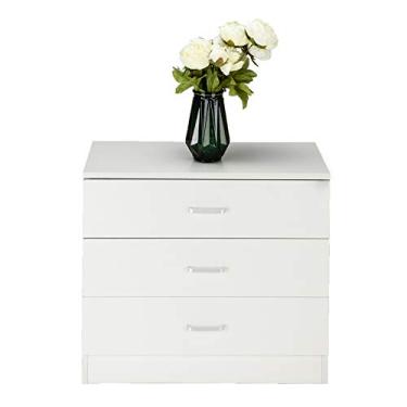 Imagem de Cômoda simples de madeira com 3 gavetas para sala de estar, unidade organizadora para quarto, armário, entrada, corredor, branco